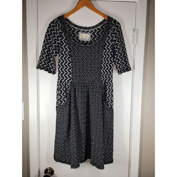 Saturday‎ Sunday Anthropologie Black White Gray Knit Dress Size S Scoop Neck - Picture 1 of 8